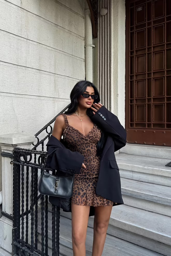 Mini abito in tulle leopardato