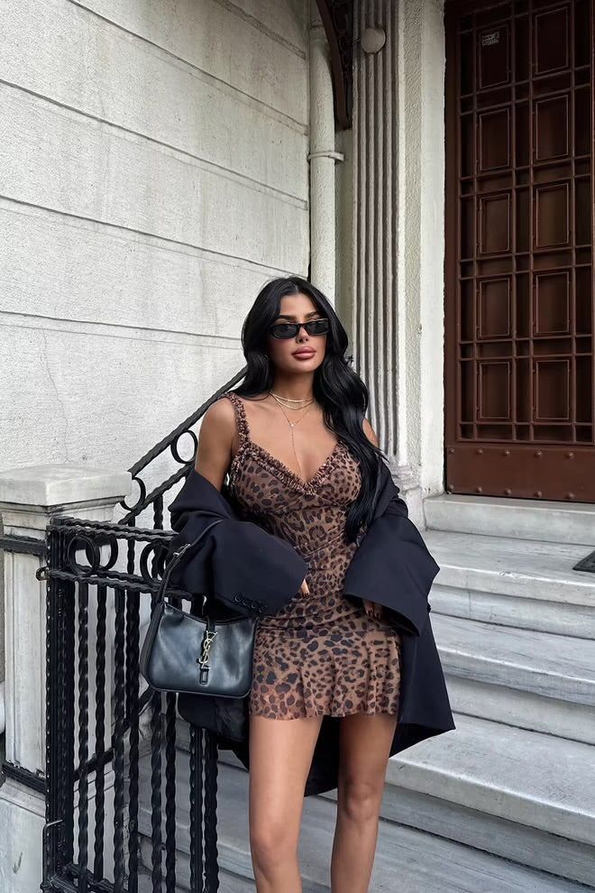 Mini abito in tulle leopardato