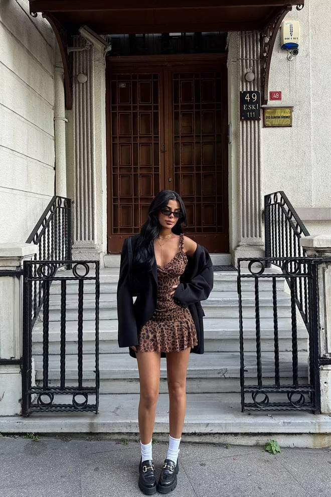 Mini abito in tulle leopardato