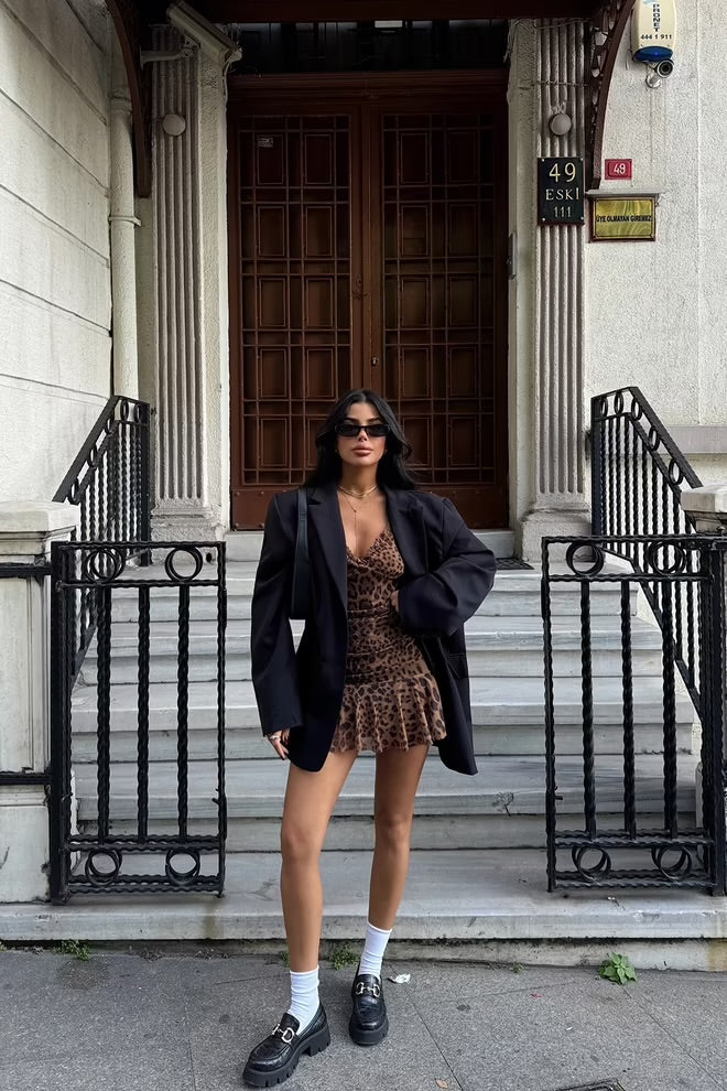 Mini abito in tulle leopardato